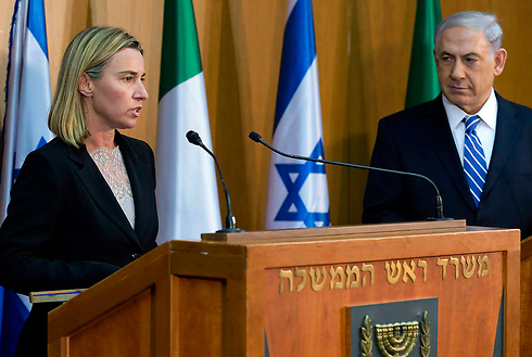 EU foreign policy chief Mogherini and Prime Minister Netanyahu in joint press conference (Photo: AP)