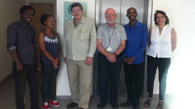 The Ethiopian doctoral students - Workey Tigabie, Naomi Teshome, and Hailemaryam Alemu with Dr. Richard Deckelbaum, Dr. Mark Clarfield and Dr. Lynne Quittell.