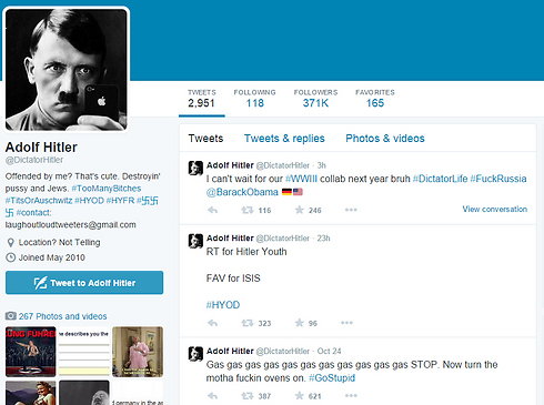 The "Hitler" account has 370,000 followers