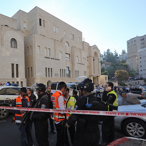 The scene of the attack on a synagogue in Har Nof, Jerusalem, November 2014. (Photo: Gil Yohanan)