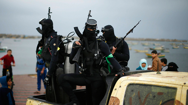 Hamas naval commandos at the rally. (Photo: Reuters)