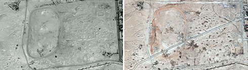 A Necropolis in Palmyra: On the left, Oct 2009, on the right, Oct 2014 (Photo: AFP / UNITAR-UNOSAT)