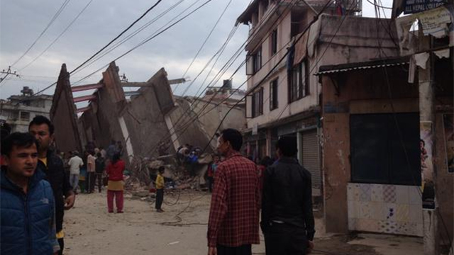 Collapsed buildings in Kathmandu.