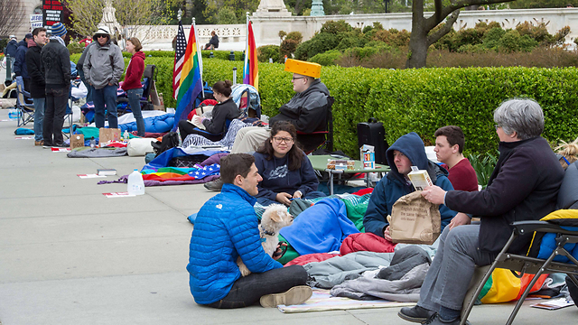 Campers waiting outside the US Supreme Court, before its deliberations on same-sex marriage. (Photo: AFP)