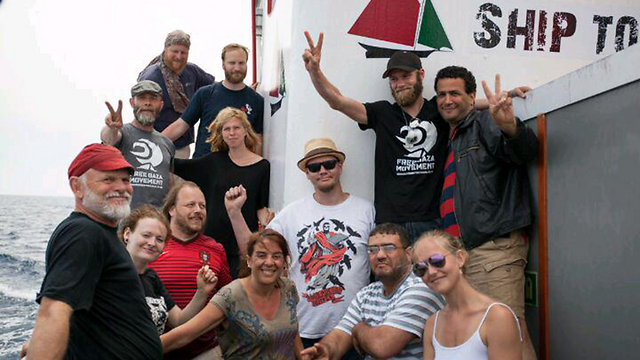 Pro-Palestinian activists aboard one of the boats.