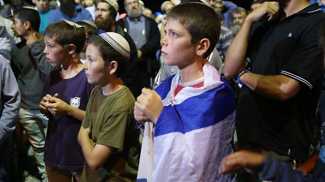 Young boys at the protest near the site where Malachi Rosenfeld was killed (Photo: Alex Kolomoisky)