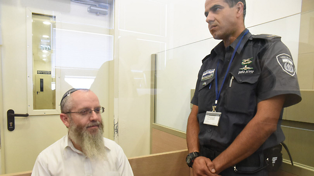 Rabbi Scheinberg during his remand hearing, last week (Photo: Avihu Shapira)