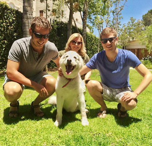 The Netanyahu family wth Kaia the dog.