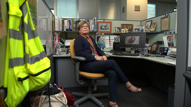 Fassberg in her work cubicle. An atmosphere of openness. (Photo: Avi Rokah)