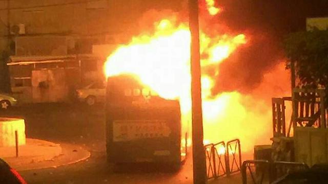 Bus on fire in Jerusalem on Thursday
