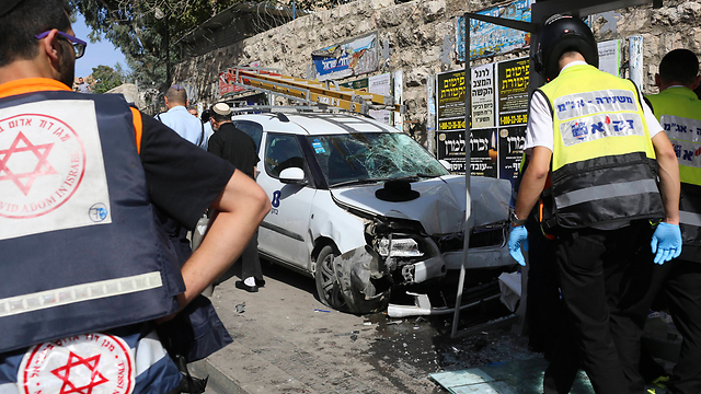 The scene of Tuesday morning's stabbing and run-over attack in Jerusalem. (Photo: AP)