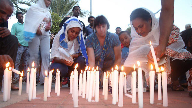 Memorial ceremony in Levinsky Park for Habtom Zerhum, who was killed by accident by Israeli security forces during a terrorist attack in Beer Sheva. (Photo: Moti Kimchi)