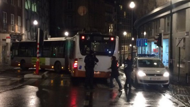 A bus used as a roadblock.