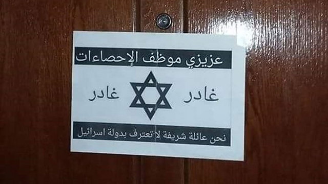 Sign on door stating:"We are a respectable family and don't recognize the State of Israel"