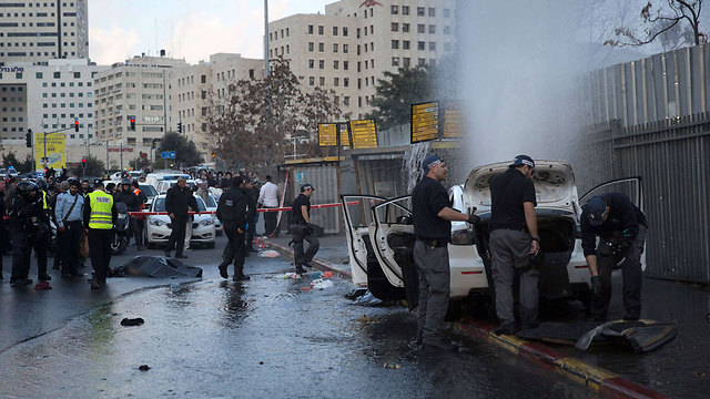 Scene of the vehicular attack at the entrance to Jerusalem (Photo: AFP)
