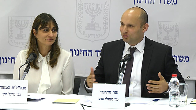 Education Ministry Director General Michal Cohen and Education Minister Naftali Bennett announce the plan at a press conference (Photo: Lior Paz)
