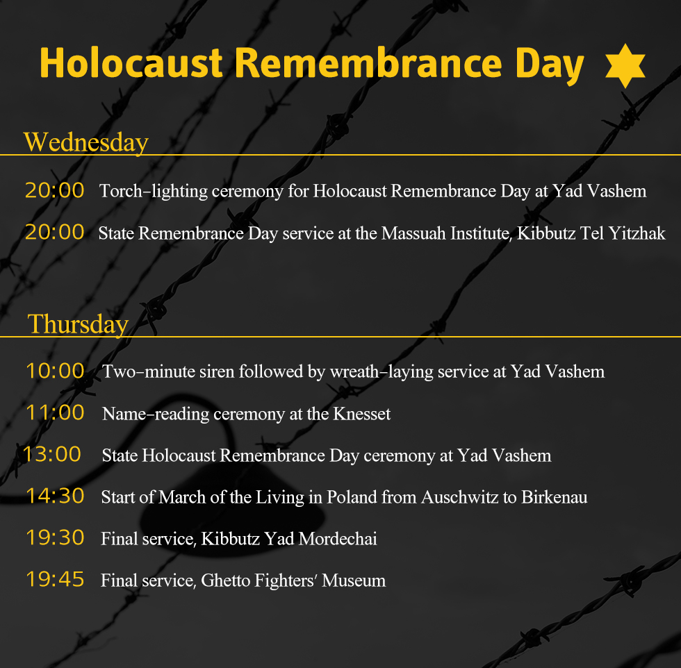 Schedule of events for Holocaust Remembrance Day