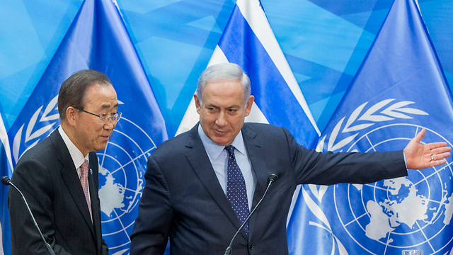 L to R: Ban Ki-moon and Benjamin Netanyahu (Photo: Yonatan Zindel, Flash 90)