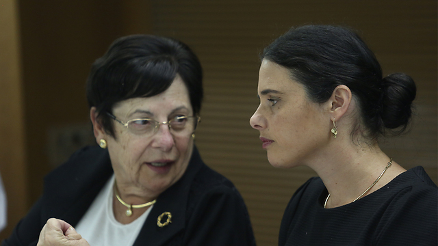 L to R: Supreme Court President Miriam Naor and Minister of Justice Ayelet Shaked (Photo: Gil Yohanan)