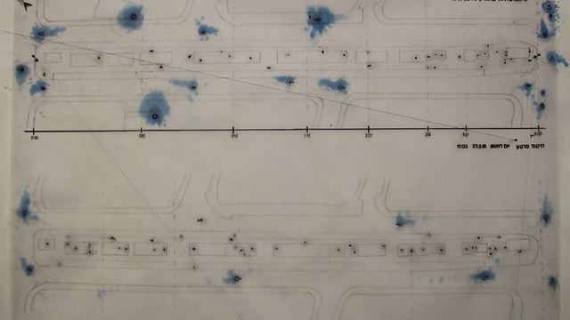 Sound map of Ben Gurion Blvd. The blue represents sources of noise pollution (Photo: Aviv Eden)