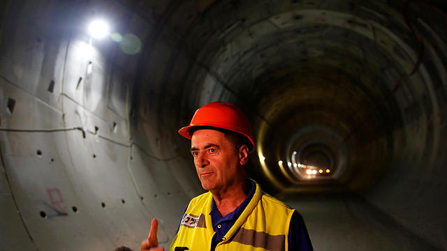 Transportation Minister Yisrael Katz at the tunnel for the new train line (Photo: Reuters)