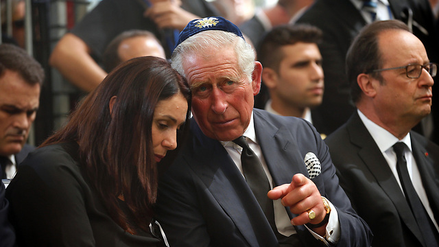 Miri Regev, Prince Charles and French President Hollande (Photo: AFP)