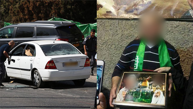 The terrorist's vehicle (left), the terrorist supporting Hamas (right)