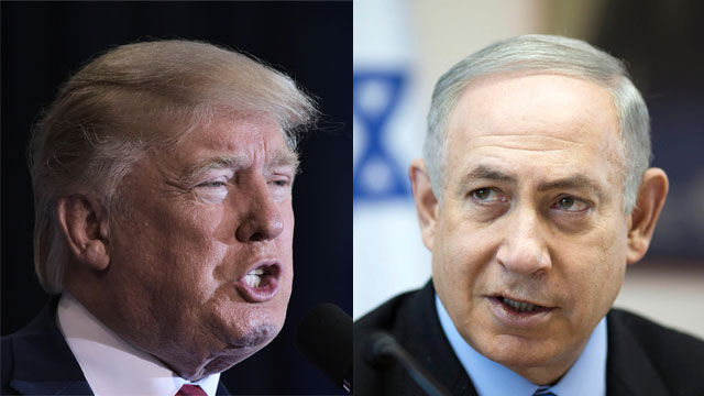 Trump and Netanyahu. It’s no coincidence that the term ‘two states for two people’ was excluded from the White House statement (Photos: EPA, AFP)