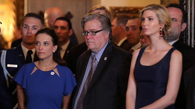 From left to right: Deputy National Security Advisor Dina Powell, White House Chief Strategist Stephen Bannon and Donald Trump’s daughter, Ivanka, during the president’s speech (Photo: Reuters)