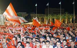 חגיגות הפועל ירושלים והאוהדים בכיכר ספרא