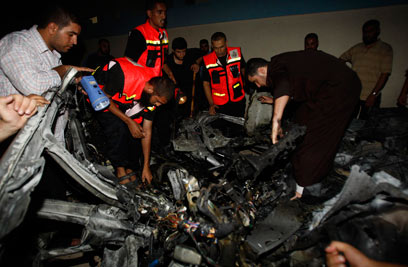 Remnants of the Islamic Jihad operative's car targeted overnight (Photo: Reuters)