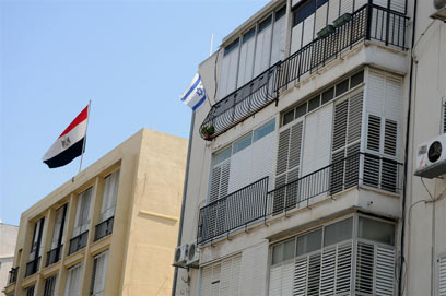 שגרירות מצרים בתל-אביב. מפגינים מולה (צילום: ירון ברנר) (צילום: ירון ברנר)