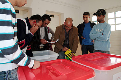 בדיקת קלפיות בתוניס, מאות משקיפים זרים (צילום: AP) (צילום: AP)