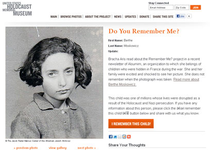 ברטה מוסקוביץ' באתר המוזיאון. בת שמונה, לבד בעולם ()