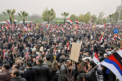 11 חודשי מחאה עקובים מדם. תומכי אסד בדמשק (צילום: רויטרס) (צילום: רויטרס)