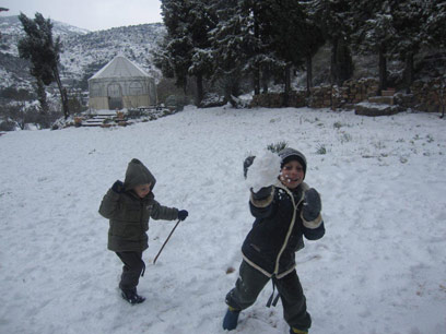 משחקים בשלג בנווה אטי"ב (צילום: עופר שמידט) (צילום: עופר שמידט)