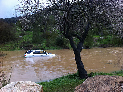 רכב תקוע בשטפון בנחל שורק (צילום: הדס לביא) (צילום: הדס לביא)