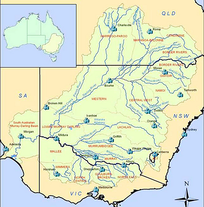 אגן ההיקוות של נהר מארי-דארלינג. חוצה 4 מדינות באוסטרליה ()