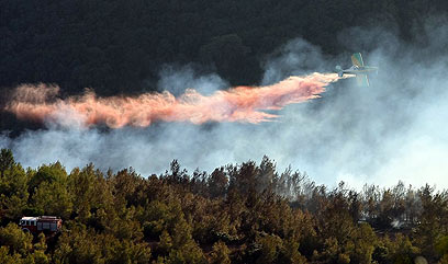 מטוס כיבוי בשריפה בכרמל (צילום: דרור עינב) (צילום: דרור עינב)