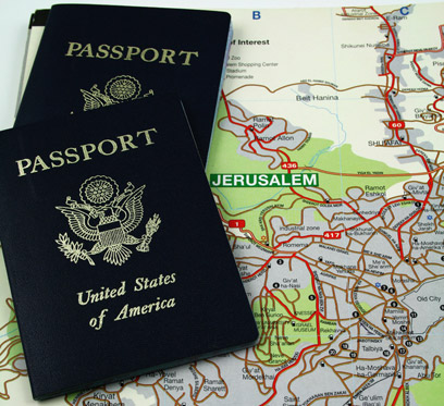 US passports on a map of Jerusalem (Photo: Shutterstock)
