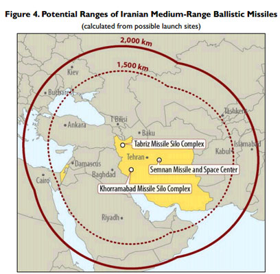 מפת טווח הטילים האיראניים ()