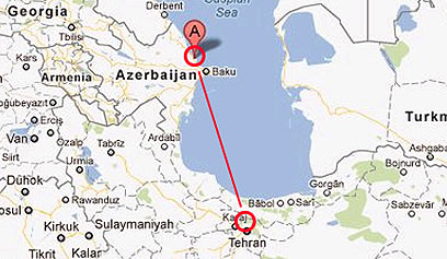 המרחק בין בסיס סיטאלקיי לאיראן  (צילום: Google) (צילום: Google)