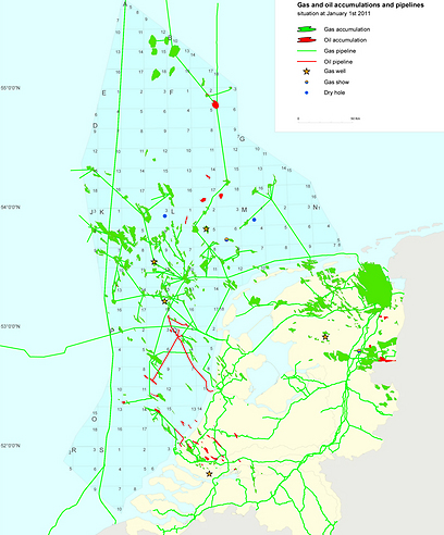 מפת שדות הגז והנפט בהולנד (צילום: TNO) (צילום: TNO)