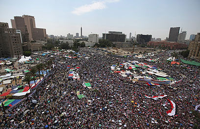 מפגיגים בעד המהפכה בכיכר תחריר היום (צילום: רויטרס) (צילום: רויטרס)