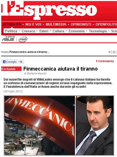 הדיווח על הקשרים בין אסד לחברת "פינמכניקה" בעיתון האיטלקי ()