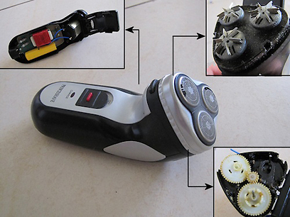 החלקים העיקריים במכונת גילוח פשוטה מודרנית (צילום: עידו גנדל ) (צילום: עידו גנדל )