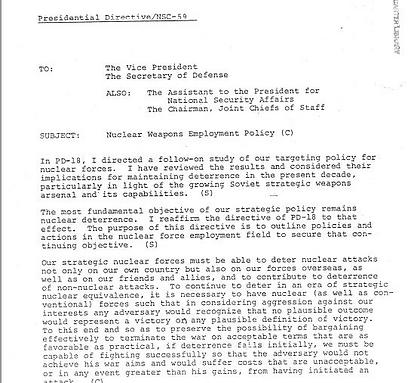 "צו נשיאותי 59" שהעניק "גמישות" לנשיא (צילום:  National Security Archive) (צילום:  National Security Archive)