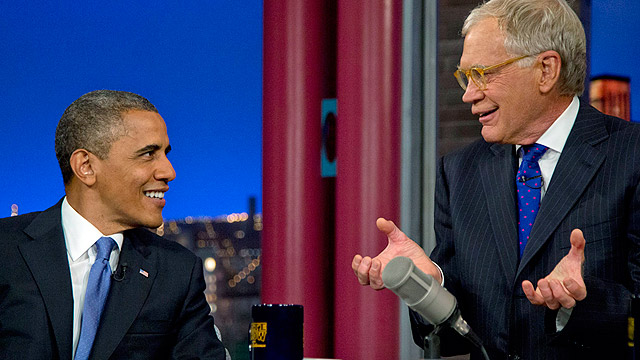 דיוויד לטרמן עם נשיא ארה"ב ברק אובמה (צילום: AP) (צילום: AP)