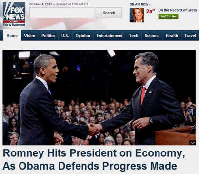 fox news: רומני היכה בנשיא בנושא הכלכלה, בעוד אובמה אמר שחלה התקדמות ()