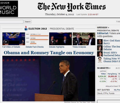 "ניו יורק טיימס": "אובמה ורומני רבו על כלכלה" ()